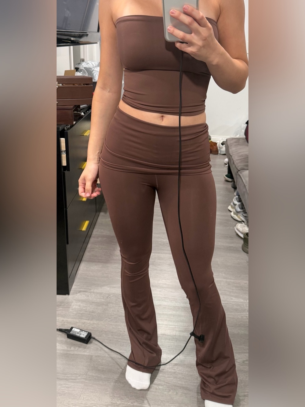 Zara Brown High-Waist Flared Leggings